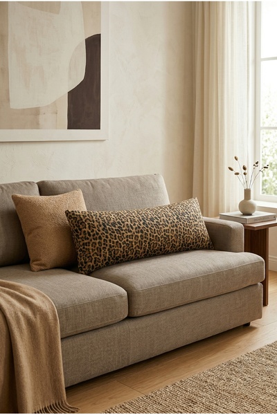 NESCO Leopar Desenli 50x150 Uzun Yastık Kılıfı %100 Pamuk Dekoratif Uzun Kırlent Kılıfı (Sadece Kılıf)
