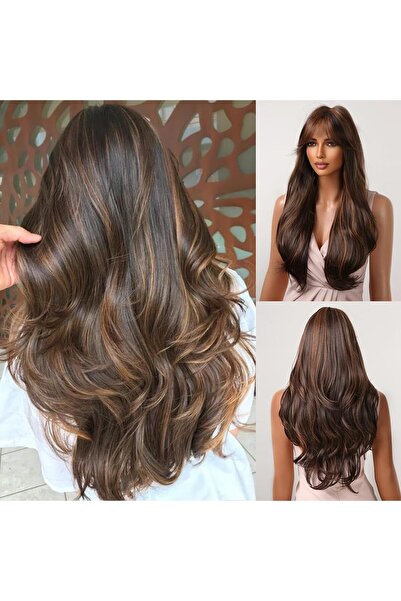 Arabest باروكة شعر طبيعي بطول 26 بوصة، لون بني شوكولاتة، مموجة وطويلة، مقاومة...