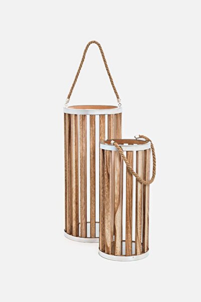 AKSWSUAR Ahşap Motifli Metal Mumluk (18 X 18 X 40)