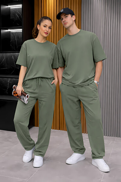 YAKAMEL Kadın Erkek Çiftlere Özel Kısa Kollu Oversıze Yüksek Bel Bisiklet Yak...