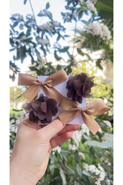 Toka Perisi Kız Bebek Çocuk Kahverengi Flora Fiyonk 4’lü Toka Seti