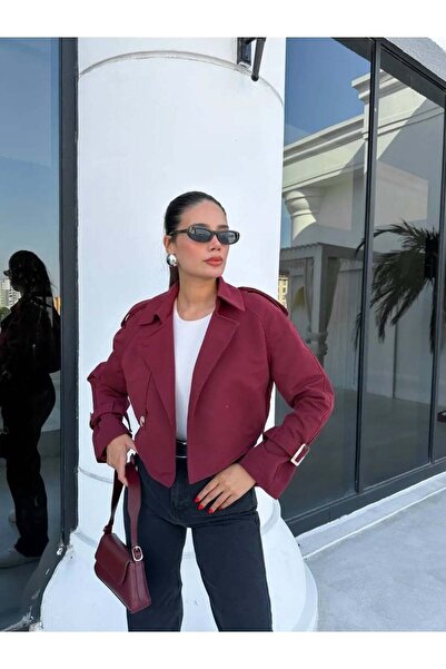 Betül Nayir Buckle Crop Trench Coat -Burgundy