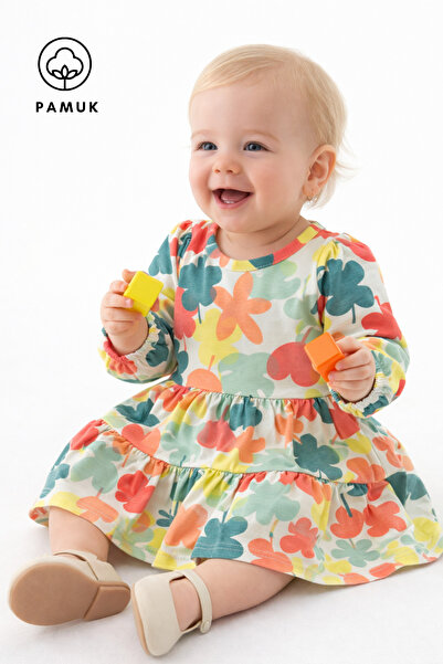 difa kids Baby Girl Single Jersey Lycra Dress - Patterned Casual Seasonal Bab...