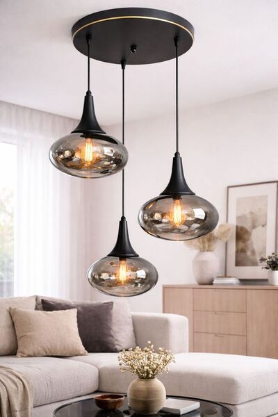 Ömür Avize hazal siyah kasa 3lü sarkıt avize