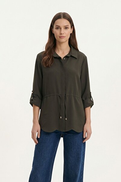 Rays Khaki Folded Sleeve Waist Drawstring Jacket 261134