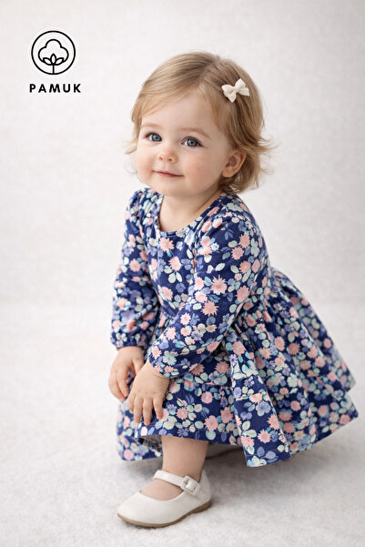 difa kids Baby Girl Single Jersey Lycra Dress - Patterned Casual Seasonal Bab...