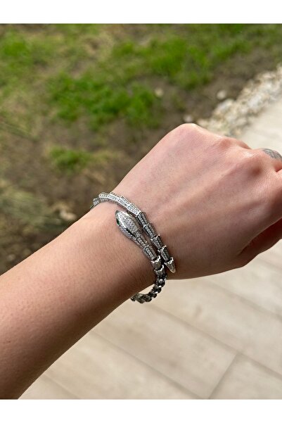 Amora Perla Jewelry 925 Ayar Gümüş Yılan Model Özel Tasarım Taşlı Detaylı Rod...