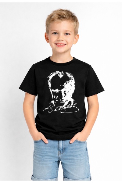 SANTAMİLA Unisex Παιδικό Μαύρο Μπλουζάκι με στάμπα ATATURK