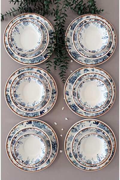 Yiğit Seramik Züccaciye Bluekitchen Model Rölyefli 6 Kişilik 18 Parça Modern ...