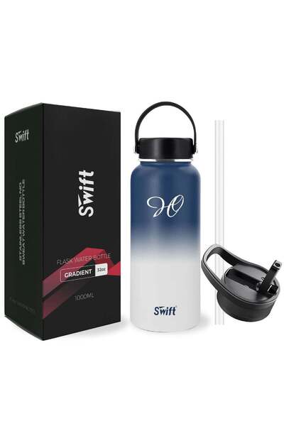 SWİFT 1L Stainless Steel Vacuum Flask Water Bottle with Straw and 2 Lids