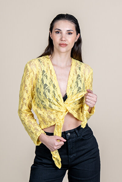 MissVina Δαντελένια μπλούζα από τούλι με δέσιμο 70068