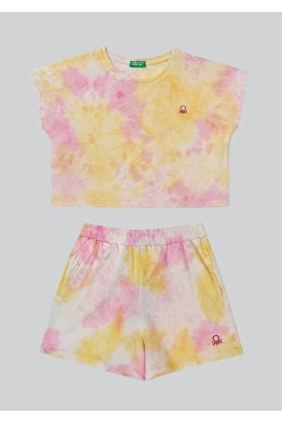 Benetton Set tricou și pantaloni scurți pentru fete cu imprimeu tie-dye - Set...