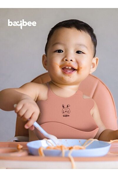BAYBEE Silicone Baby Bib with Pocket, Waterproof & Adjustable, Easy Clean, 6–12 Months (Pink)