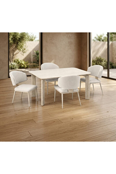 TrentonGCC Royal Marble Top Dining Table with 4 Chairs