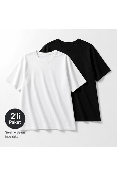 Lizbon Style Γυναικείο μπλουζάκι Basic Oversize 2-pack Μαύρο και Λευκό με λεπ...