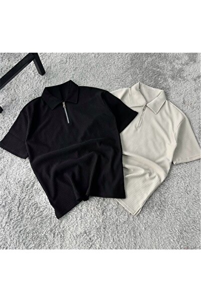 HerTarzınTrendi Corded Ottoman Premium Fabric Half Zipper Polo Collar 2-Piece...