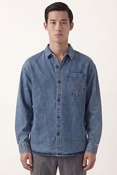 Sabri Özel Blue oversize cotton denim jacket shirt