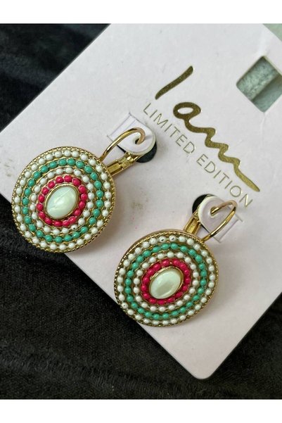 Luxiva أقراط نسائية متعددة الألوان مزينة بالخرز بشكل بسيط