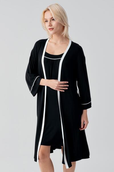 Artış Set de cămașă de noapte din lycra elastică și viscoză, cu bretele și pa...