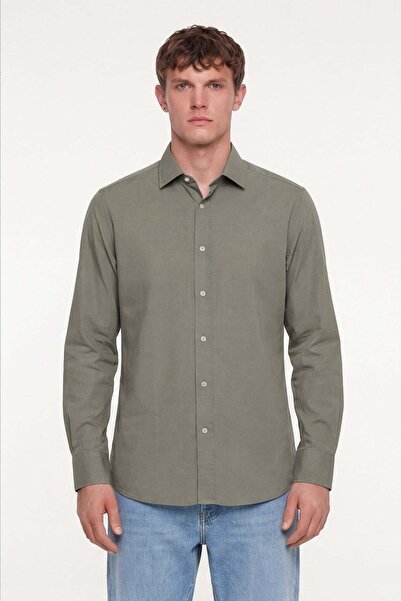 Sabri Özel Khaki Classic Collar Balene Shirt