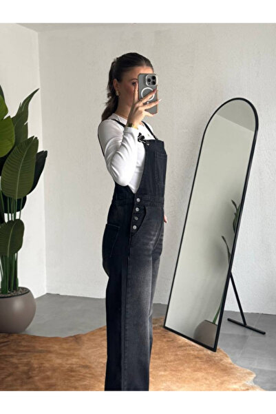 Chirkef Unisex Black Salopet Overalls Worn-Out Denim Fabric Salo