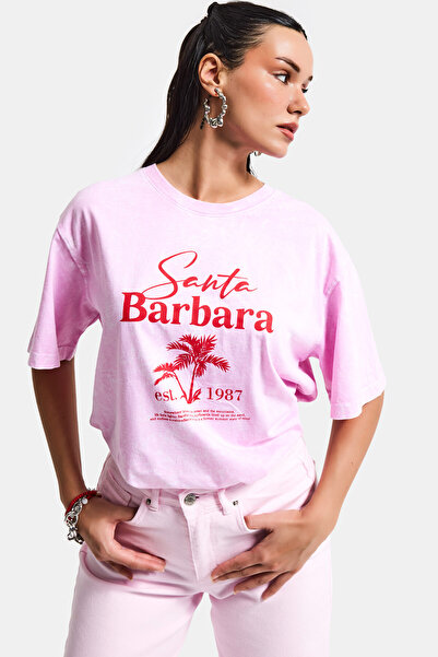 it's basic Дамска розова овърсайз тениска с принт Санта Барбара, 100% памук, ...