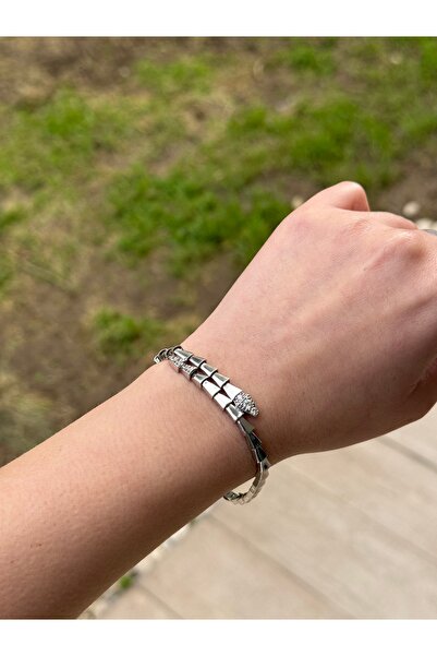 Amora Perla Jewelry 925 Ayar Gümüş Özel Tasarım Yılan Bileklik Taşlı Rodaj Ka...