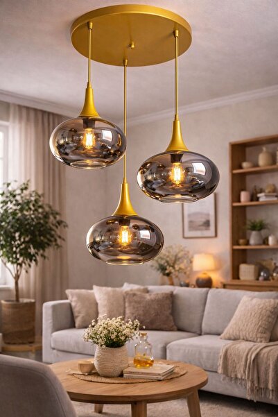 Ömür Avize hazal eskitme gold kasa 3lü sarkıt avize