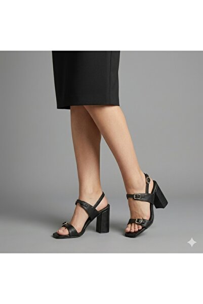 KİNDEP (White) Women's Heeled Shoes with Buckle Detail Black