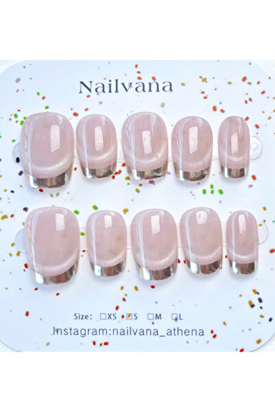 Nailvana (Μεσαία) Χειροποίητα Λαμπερά Νύχια με Γαλλική Άκρη