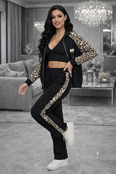 ANATOLIATEKSTILE Γυναικεία κομψή αθλητική φόρμα σετ δύο τεμαχίων, με λεοπάρ σ...