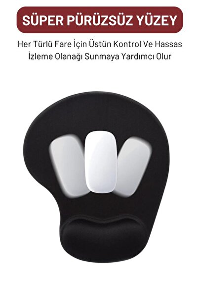 pierrebella Bilek Destekli Mouse Pad Ergonomik Konforlu Kaymaz Mouse Pad Siyah