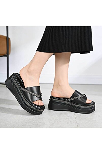 Tmall Γυναικείες Παντόφλες Casual, Απομίμηση Δέρματος, PD1101, Μαύρο