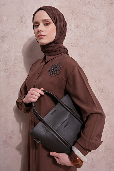 Armine İşlemeli Tunik Elbise Kahverengi