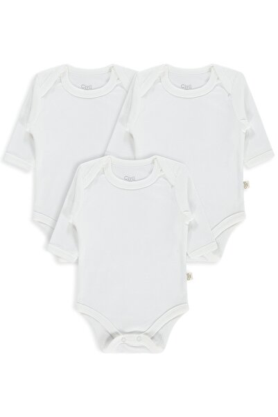 Civil Baby Set de 3 body-uri cu mâneci lungi, cu capse, pentru 3-9 luni - Alb