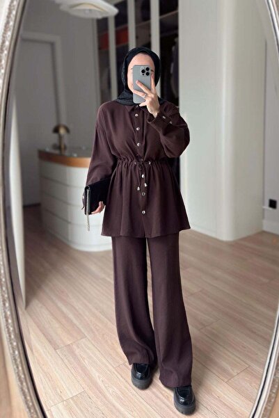 Ka Hijab Snap Detail Waist Cincher Set - Brown