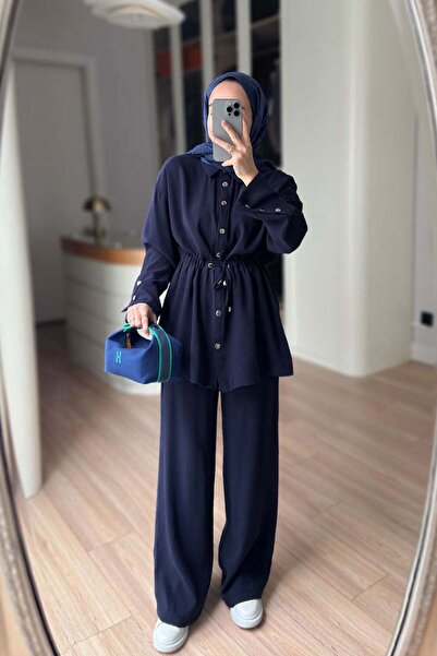 Ka Hijab Snap Detail Waist Cincher Set - Navy Blue