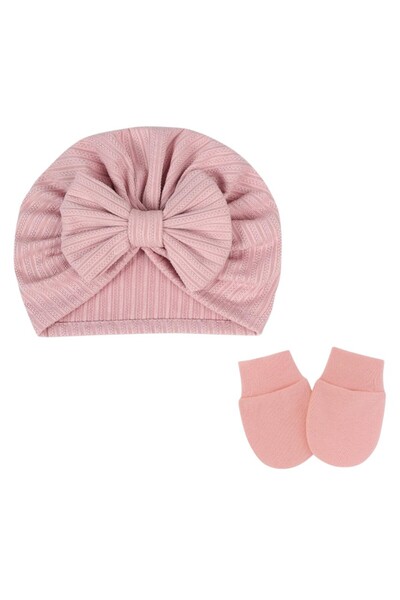 Bambimici - BabyBow Turban Hat and Mittens - Multicolor - 0M to 6M