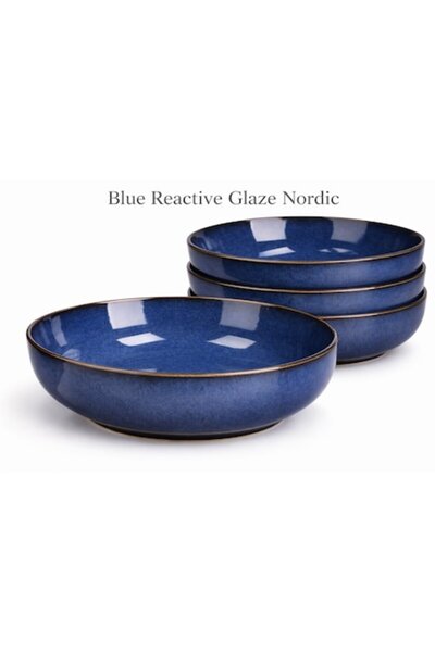 ANTBRO Set of 4 Deep Plates ANTBRO® Blue Reactive Glaze Nordic 20cm