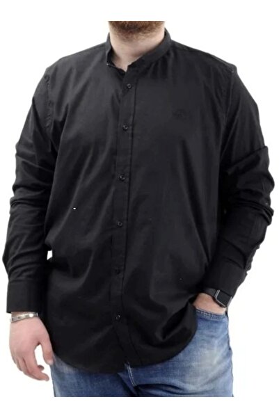 cusseli Large Size Men's Shirt Long Sleeve Lycra Linen Shirt 20385 Black