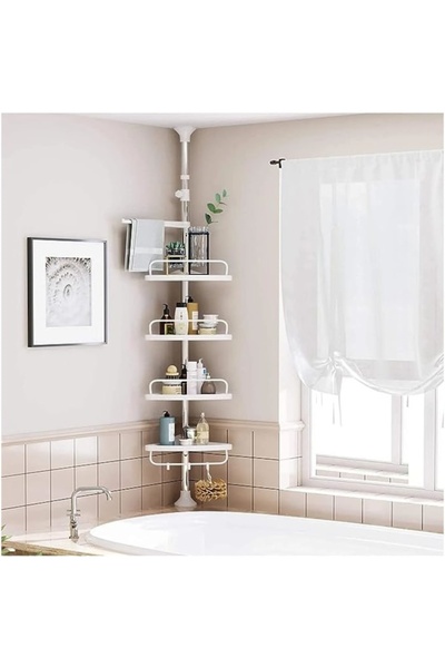 FOXMAG24 Telescopic corner shower rack,95–300 cm, stainless steel,4 shelves, ...