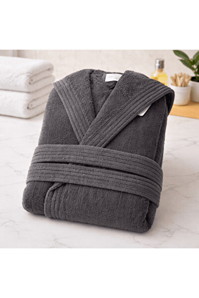 OEM Hooded Bathrobe, 100% Cotton, Size S-M Dark Gray Velvet