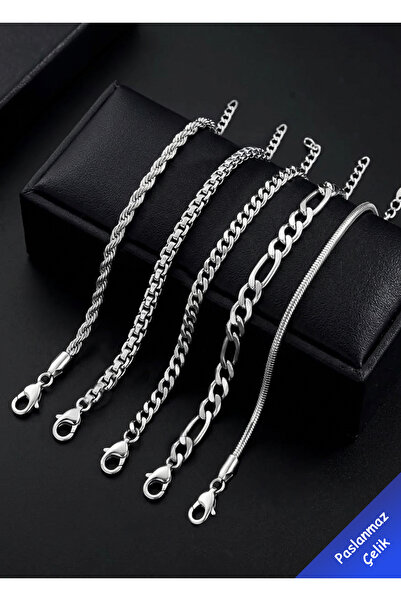 The Collection Stainless Steel 5-Piece Men's Sports Steel Bracelet Set (Figar...