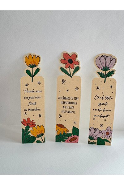 Three Design Set 3 Semne de Carte Florale din Carton Texturat – Mesaje Inspir...