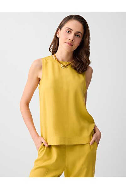 Jimmy Key Μουσταρδί υφαντή μπλούζα με λαιμόκοψη ποδηλάτου, αμάνικη, ίσιας κοπής