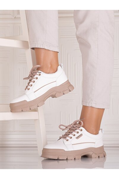 ALOGO Pantofi casual de damă Astoia, alb-bej, din piele, mărimea 39