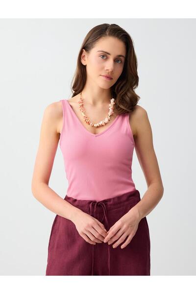 Jimmy Key Pembe Dar Kesim V Yaka Basic Örme Atlet