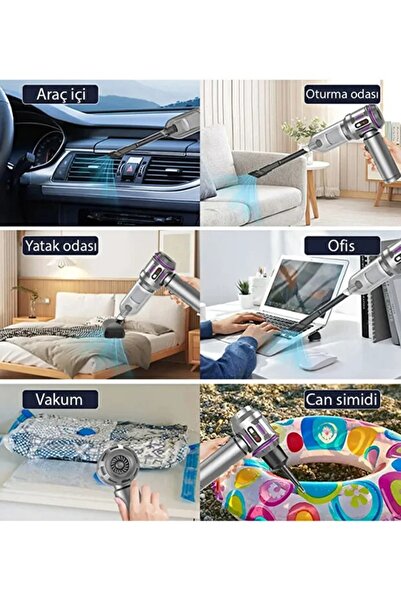 Merwish 22000PA Kablosuz Araç Süpürgesi 2in1 Vakum Üfleme Çok Başlıklı El Süpürgesi