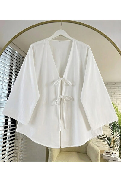 İMAJSTORE Tie-Detail Comfortable Fit Kimono Tunic Shirt