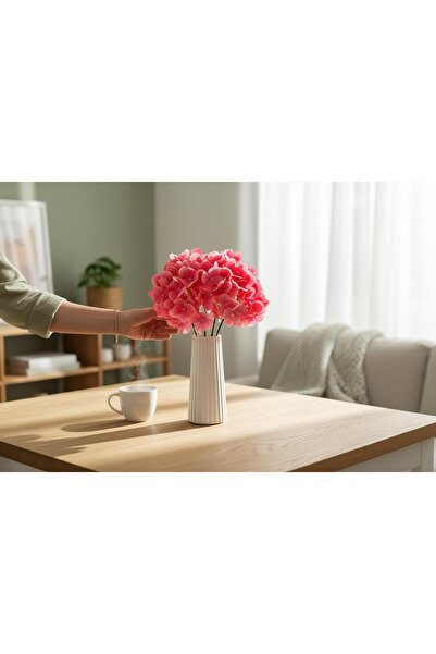 Trend KenT Handmade Nordic Concrete Flower Pot with Artificial Pink Wet Hydra...